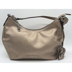 Dana Buchman Metallic Pebbled Pleather Hobo Shoulder Bag With Flower Charm